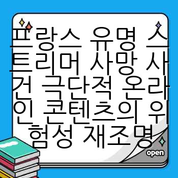 프랑스 유명 스트리머 사망 사건, 극단적 온라인 콘텐츠의 위험성 재조명